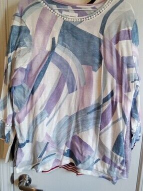 #6035 Lavender & Blue Abstract Print Women's Top - XL